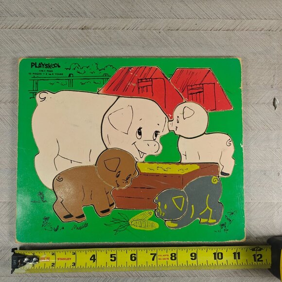 Vintage Playskool Wooden Puzzle Mama Pig with Piglets Complete 60s 70s - Picture 5 of 5